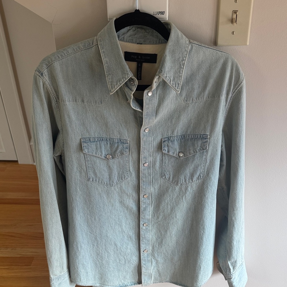 Rag & Bone Light Blue Denim Button-Down Western Shirt